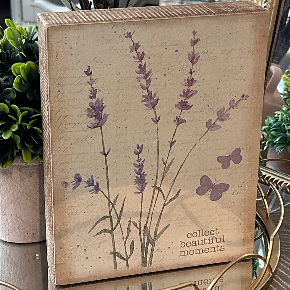 NEW! French Lavender Wildflower & Butterfly Collect Moments Wood Wall Sign